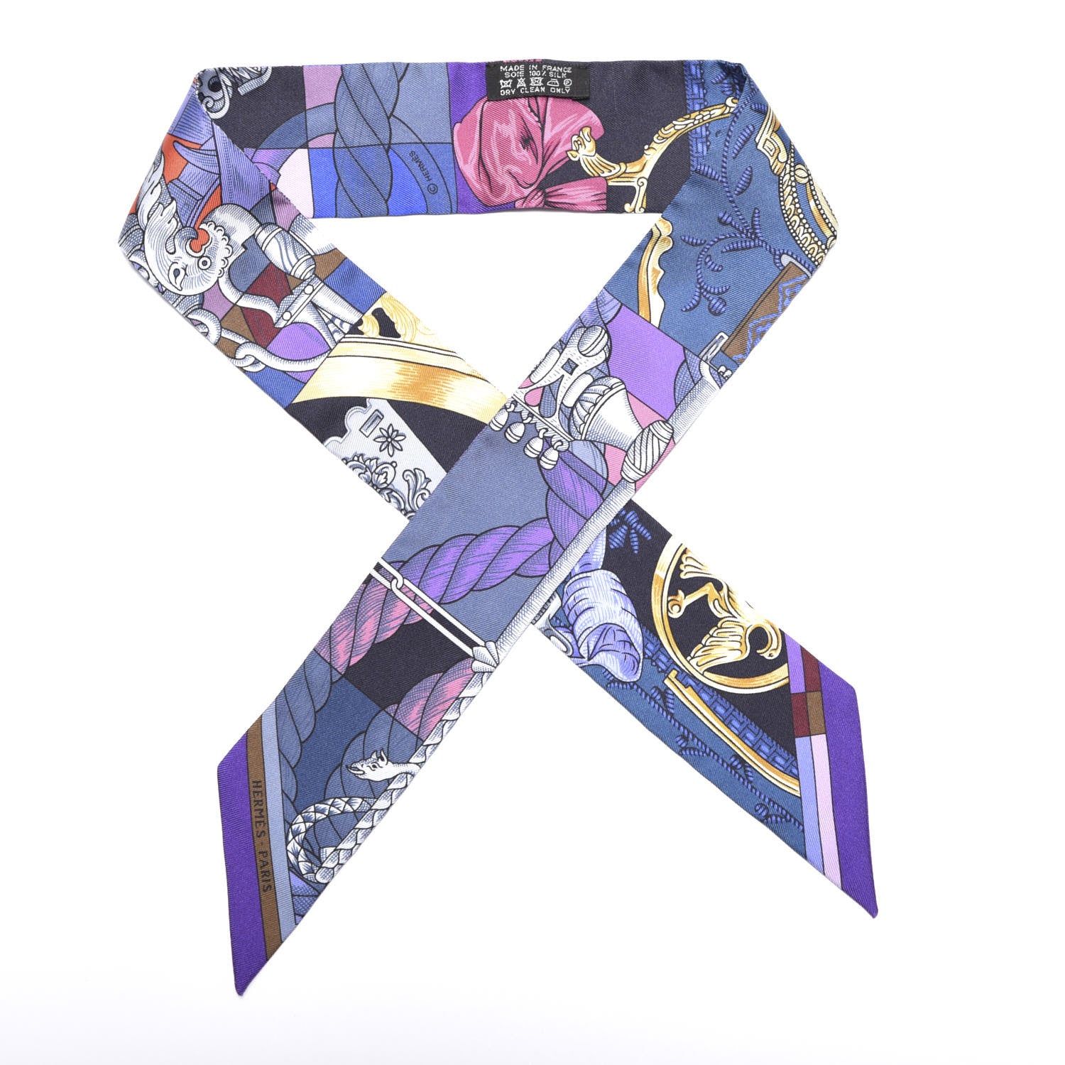 Hermes Silk Cavalleria D'Etriers Twilly Violet Bleu Rose 1 of 3