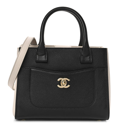 Chanel Grained Calfskin Mini Bi-Color Neo Executive Shopper Tote Black Beige 1 of 10