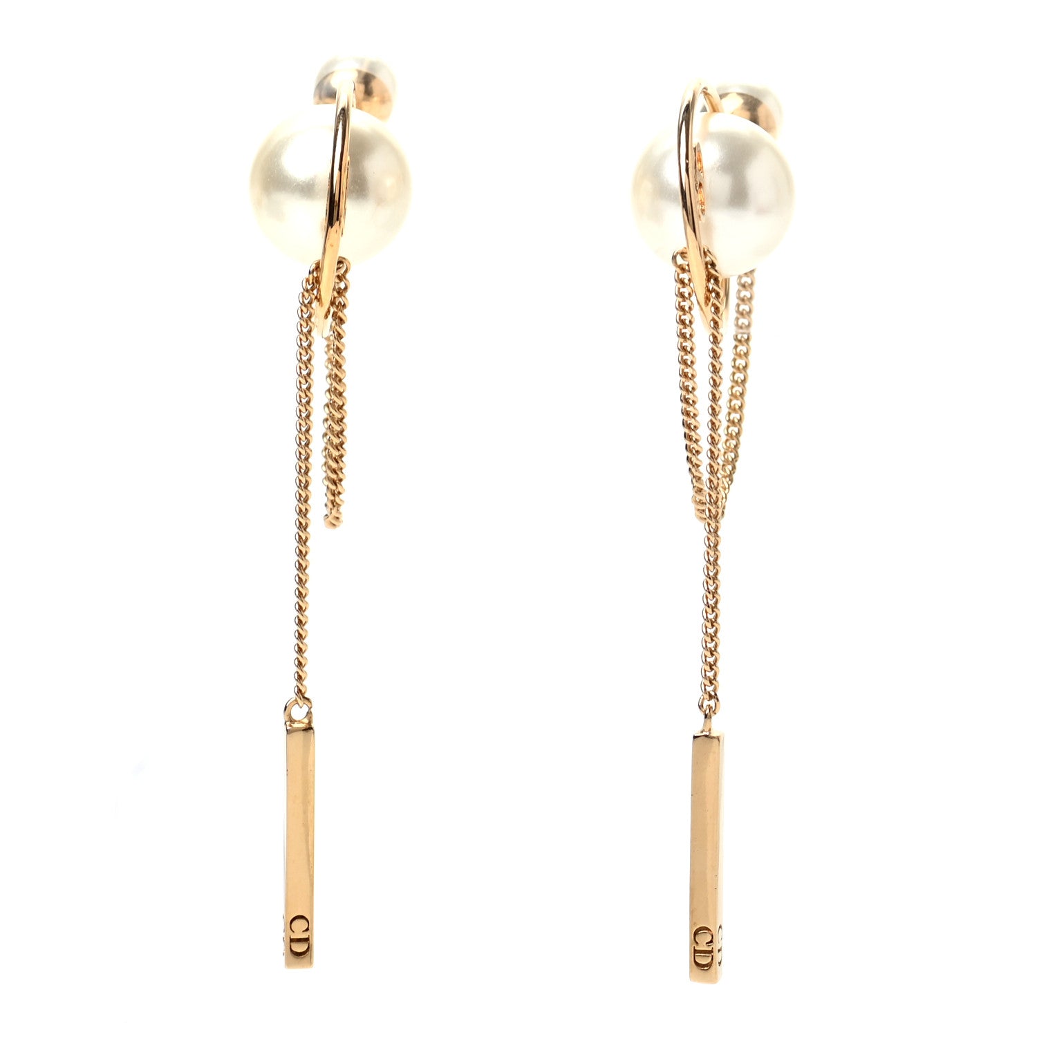 Christian Dior Pearl Tribales Dangle Chain Earrings Gold 1 of 6