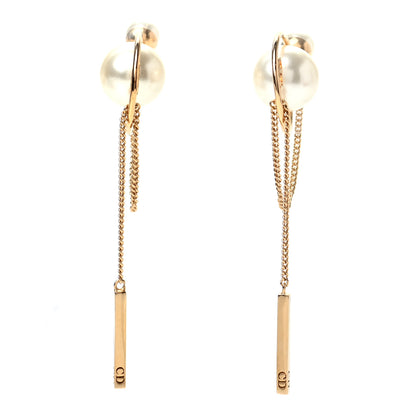 Christian Dior Pearl Tribales Dangle Chain Earrings Gold 1 of 6