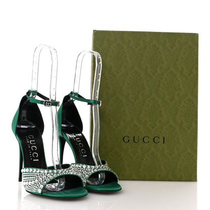 Gucci Satin Crystal Ankle Strap Sandal Pumps 39.5 Emerald 9 of 9