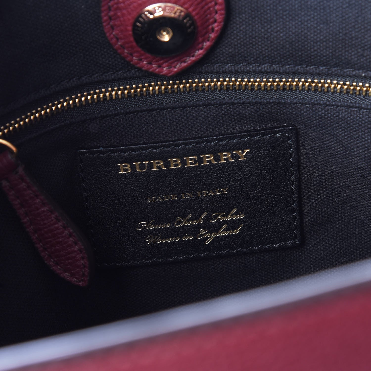 Burberry Grainy Calfskin House Check Medium Banner Tote Mahogany Red 9 of 10