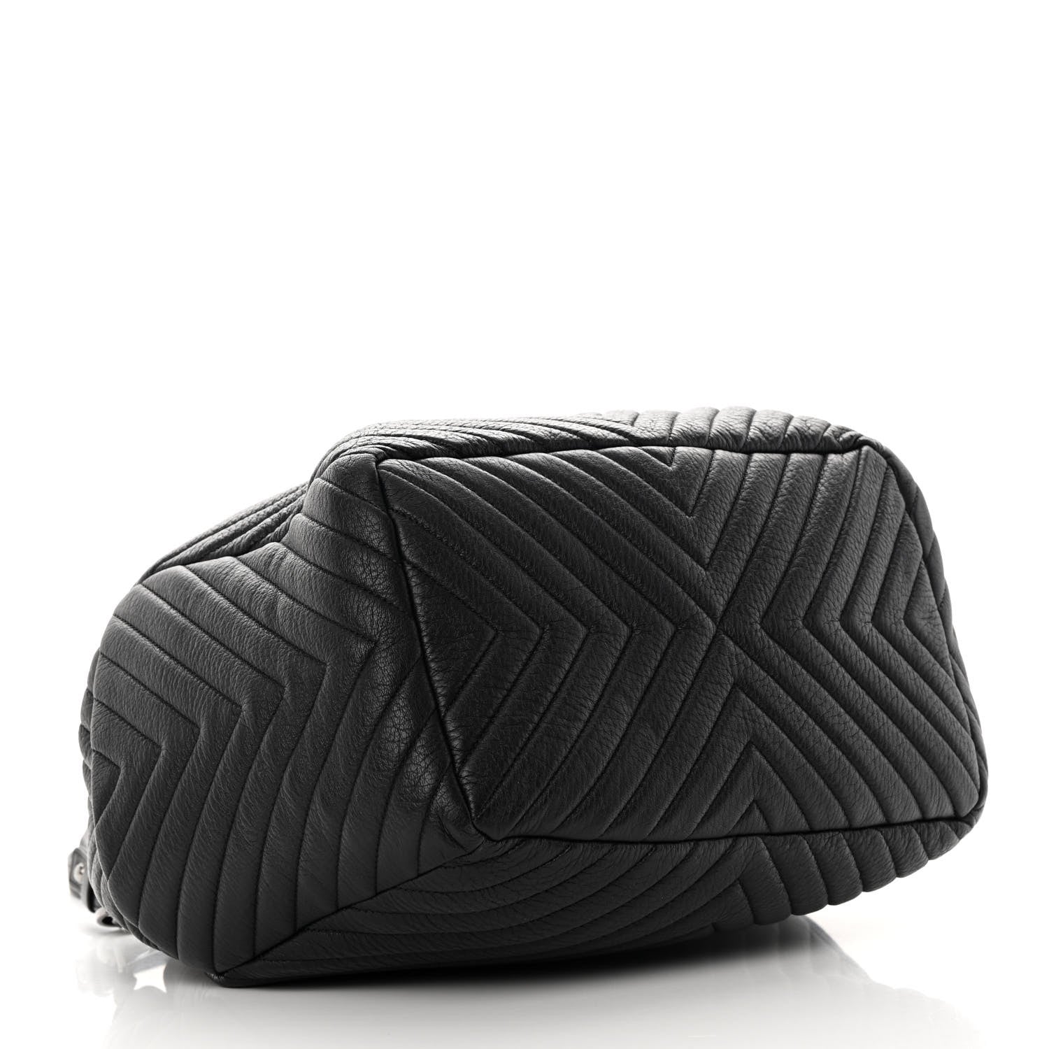 Chanel Deerskin Chevron Large CC Chain Bucket Drawstring Bag Black 4 of 15