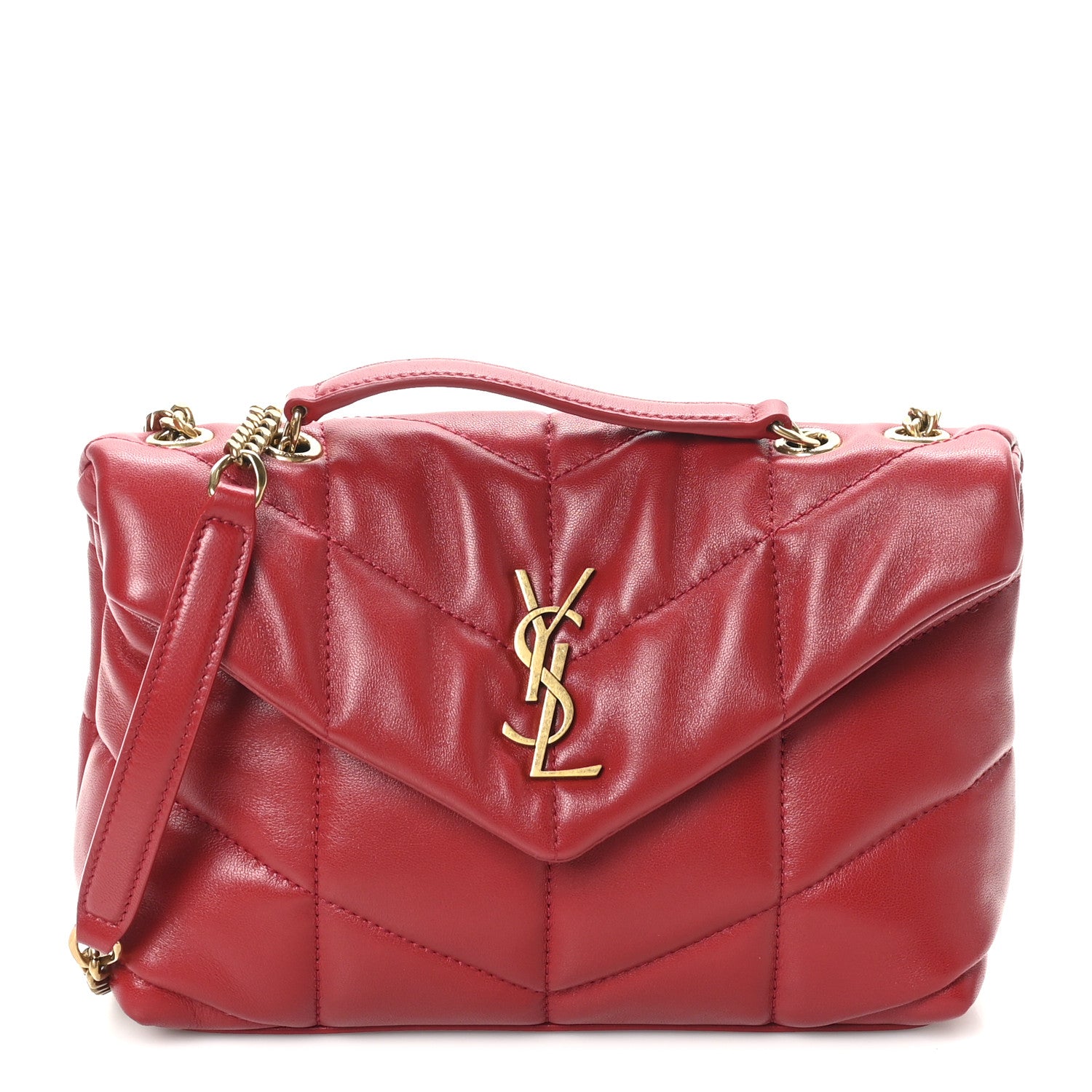 Saint Laurent Lambskin Quilted Toy Loulou Puffer Monogram Chain Satchel Red 1 of 10