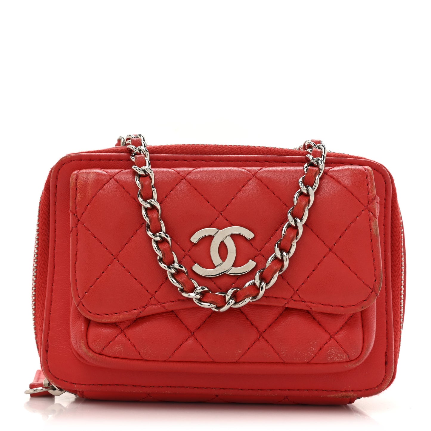 Lambskin Quilted Small Pocket Box Camera Case Red