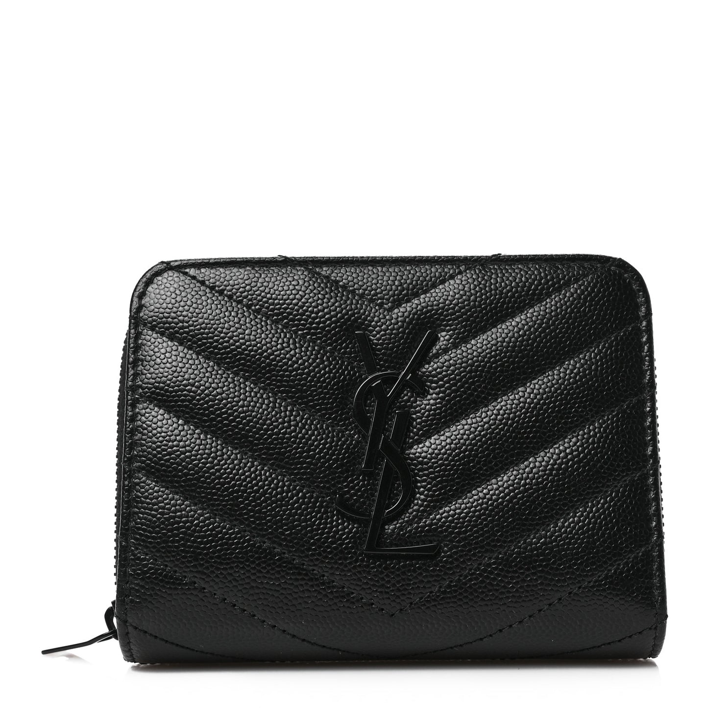 Grain De Poudre Matelasse Chevron Monogram Monochrome Compact Zip Around Wallet Black