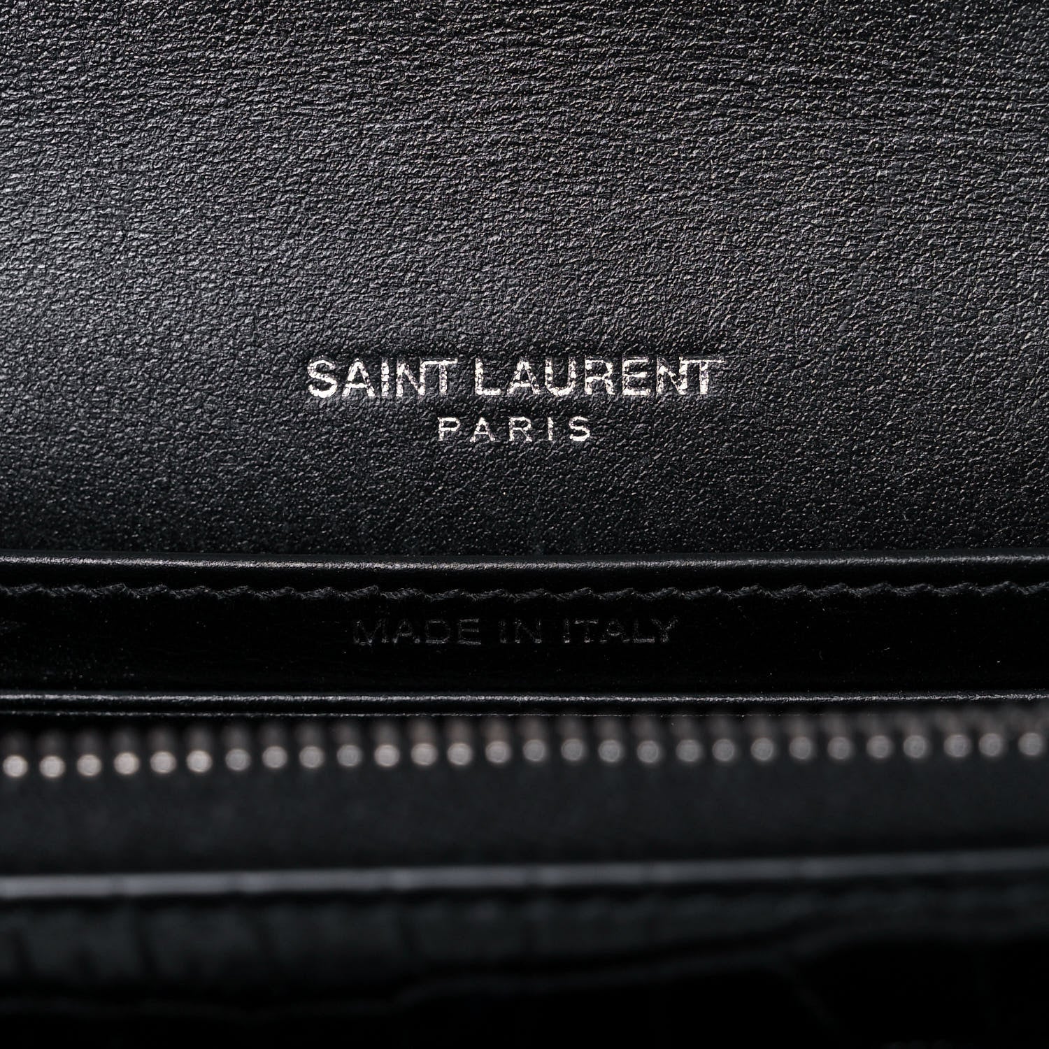 Saint Laurent Calfskin Crocodile Embossed Monogram Sunset Chain Wallet Black 6 of 15
