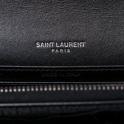 Saint Laurent Calfskin Crocodile Embossed Monogram Sunset Chain Wallet Black 6 of 15