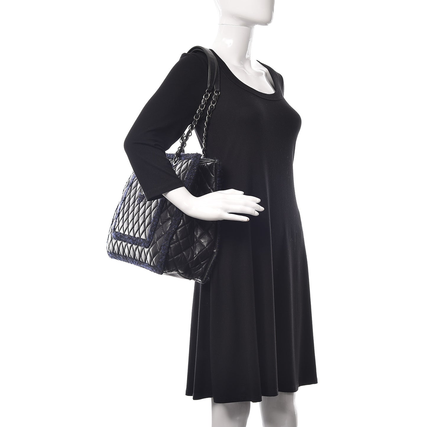 Aged Calfskin Quilted Tweed Large Secrets Tote Black