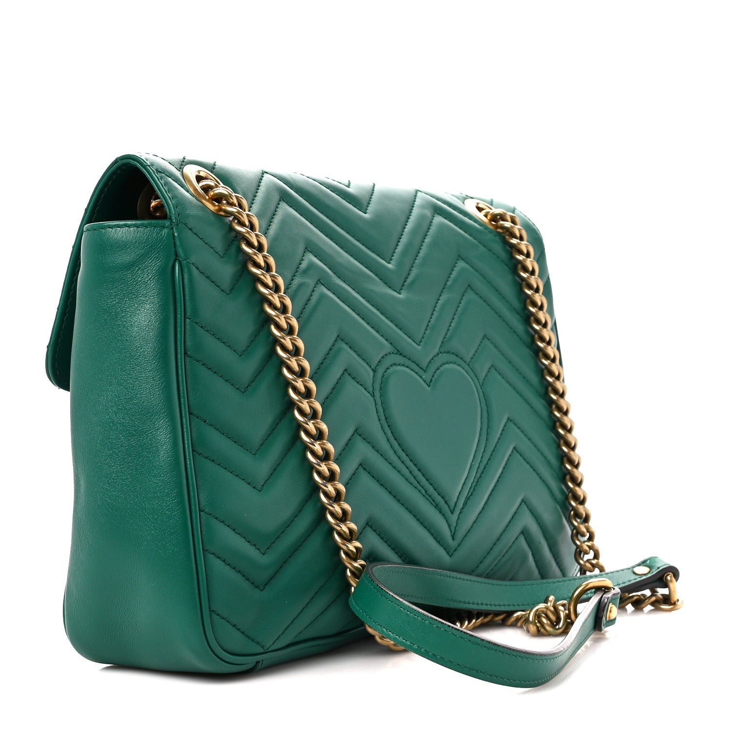 Gucci Calfskin Matelasse Medium GG Marmont Shoulder Bag Emerald Green 3 of 12