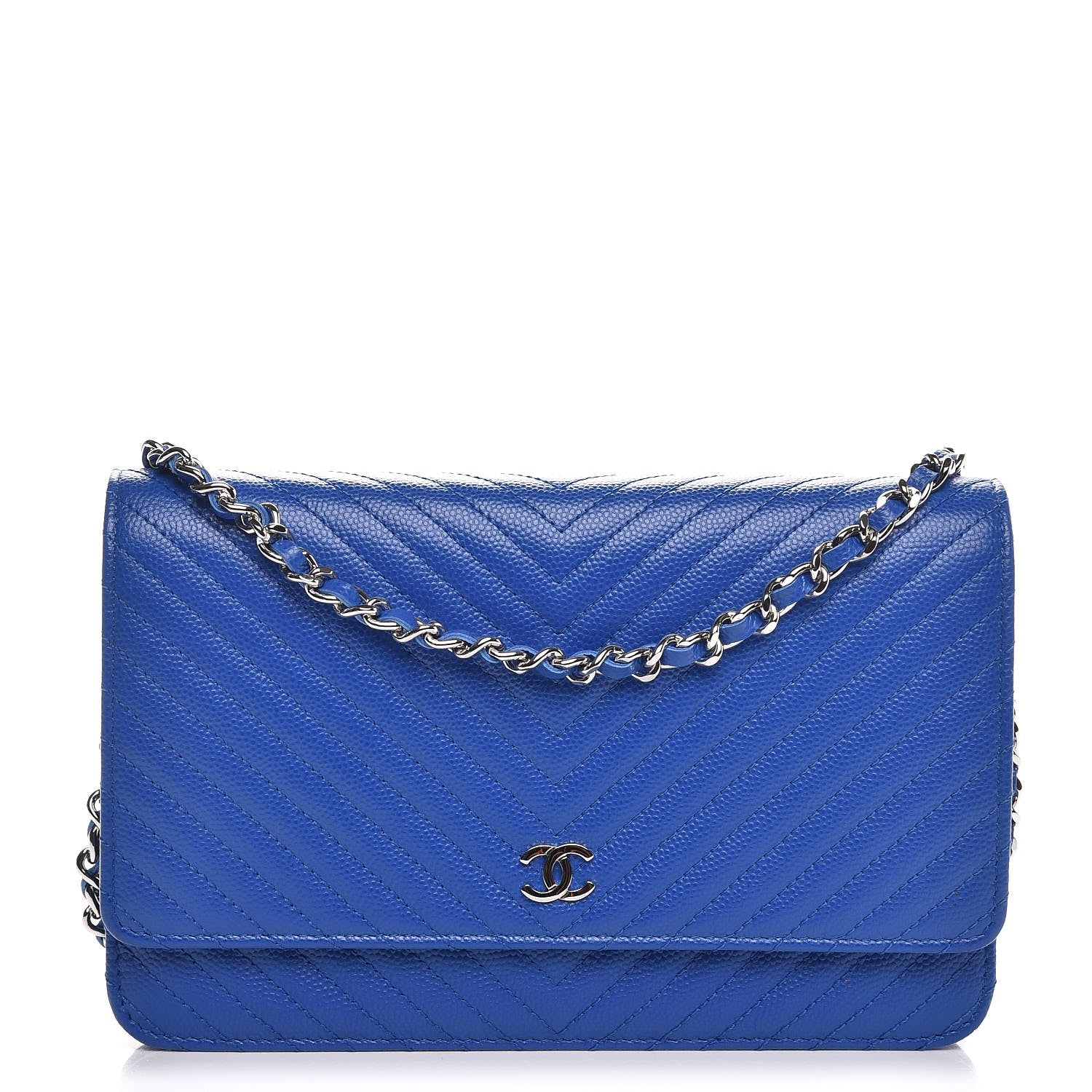 Chanel Caviar Chevron Quilted Wallet On Chain WOC Bright Blue 1 of 8