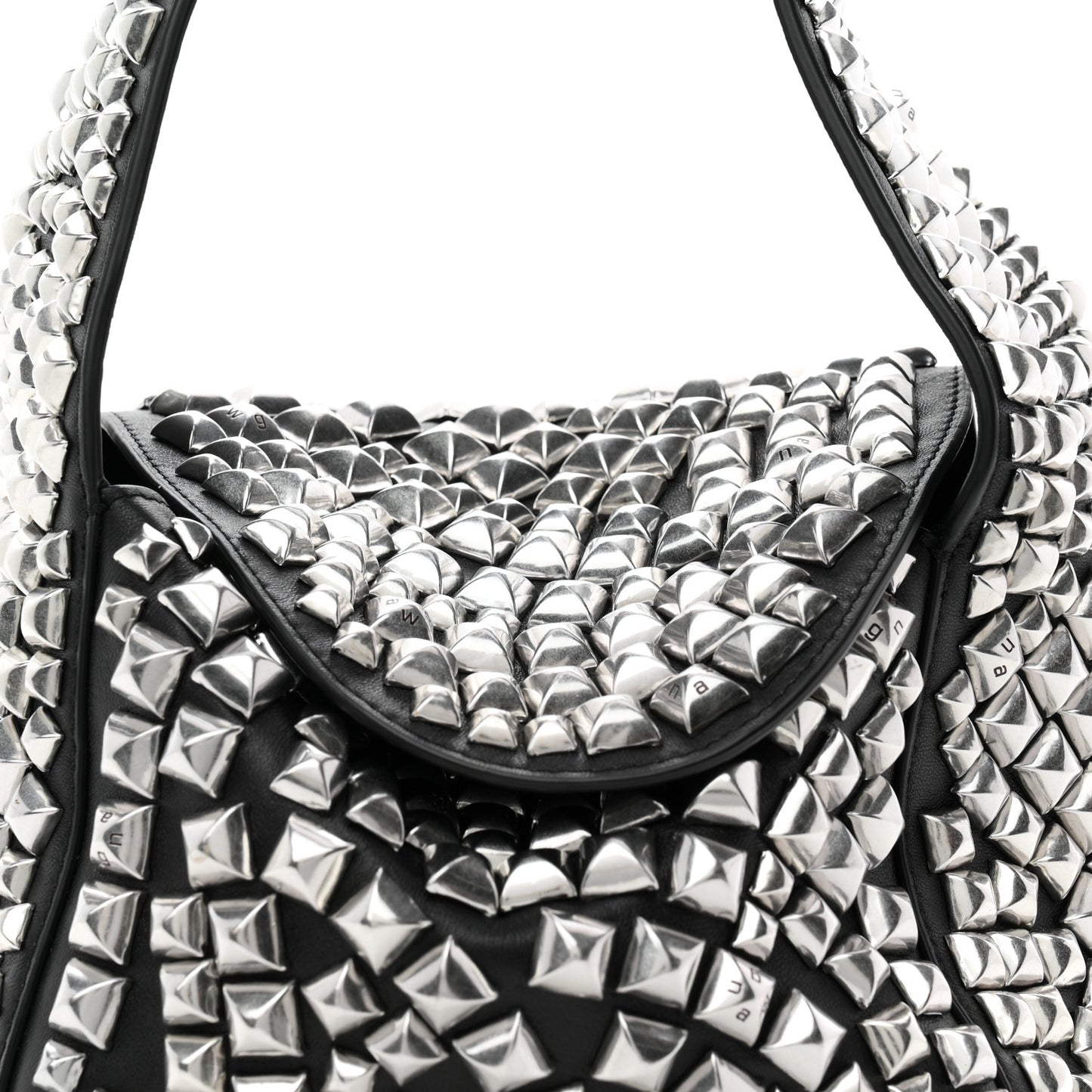 Sheepskin Studded Small Spike Hobo Black