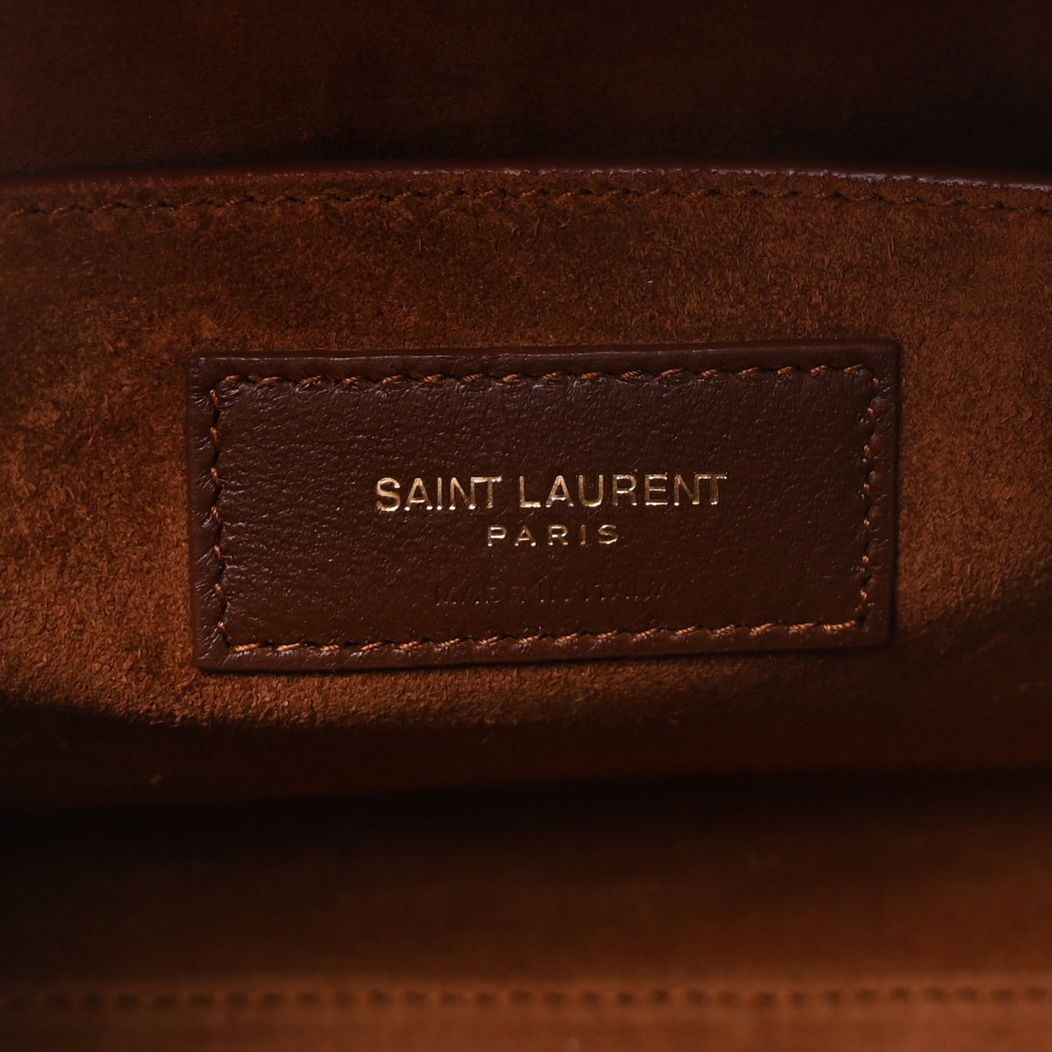 Saint Laurent Shiny Calfskin Crocodile Embossed Small Manhattan Baguette Dark Caramel 6 of 10