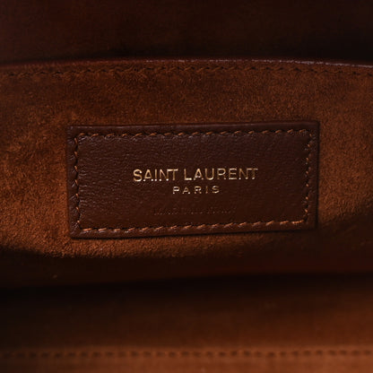 Saint Laurent Shiny Calfskin Crocodile Embossed Small Manhattan Baguette Dark Caramel 6 of 10