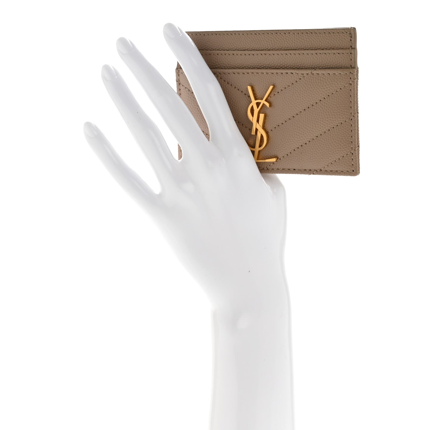 Grain De Poudre Matelasse Chevron Monogram Credit Card Case Dark Beige