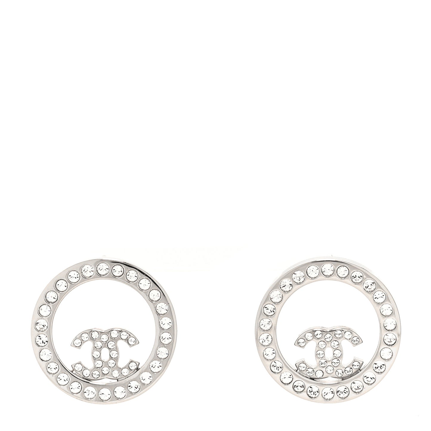Crystal CC Round Earrings Silver