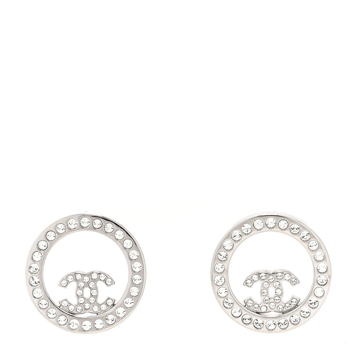 Chanel Crystal CC Round Earrings Silver 1 of 4