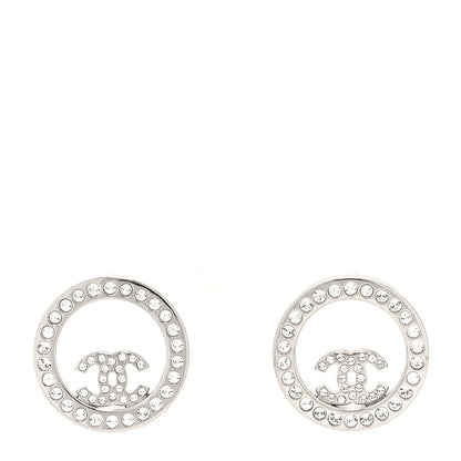 Chanel Crystal CC Round Earrings Silver 1 of 4