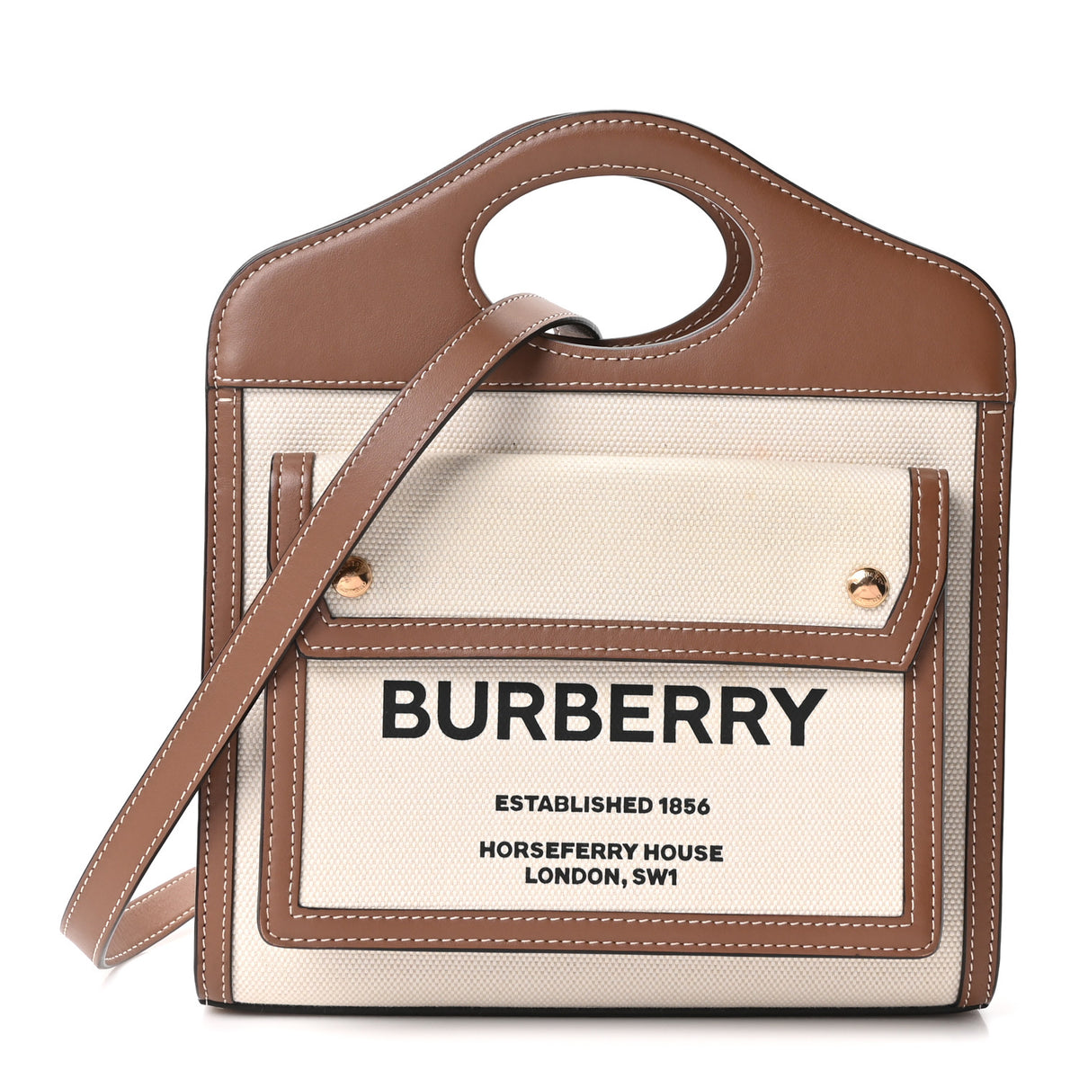 Canvas Smooth Calfskin Two Tone Mini Pocket Bag Natural Malt Brown
