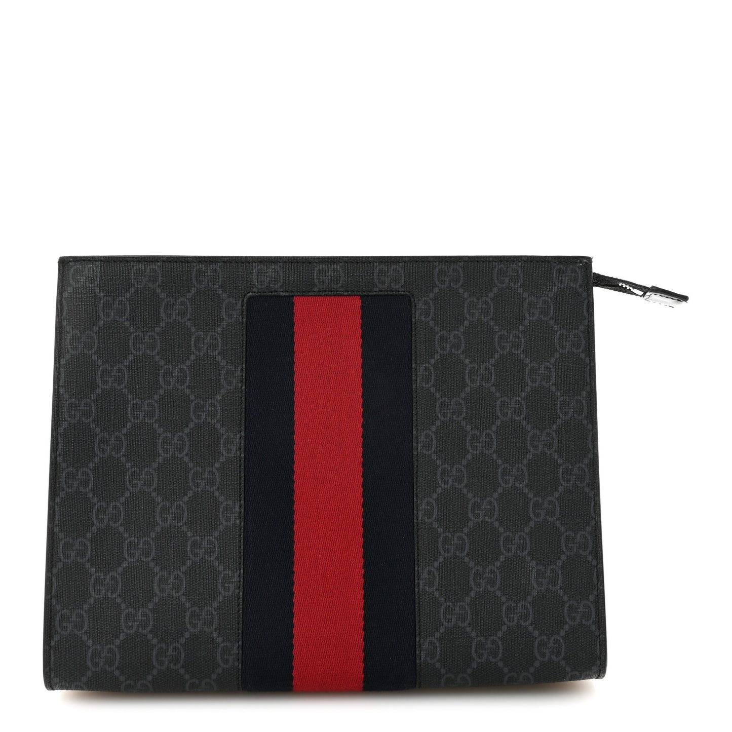 GG Supreme Monogram Selleria Calfskin Web New Web Cosmetic Case Black