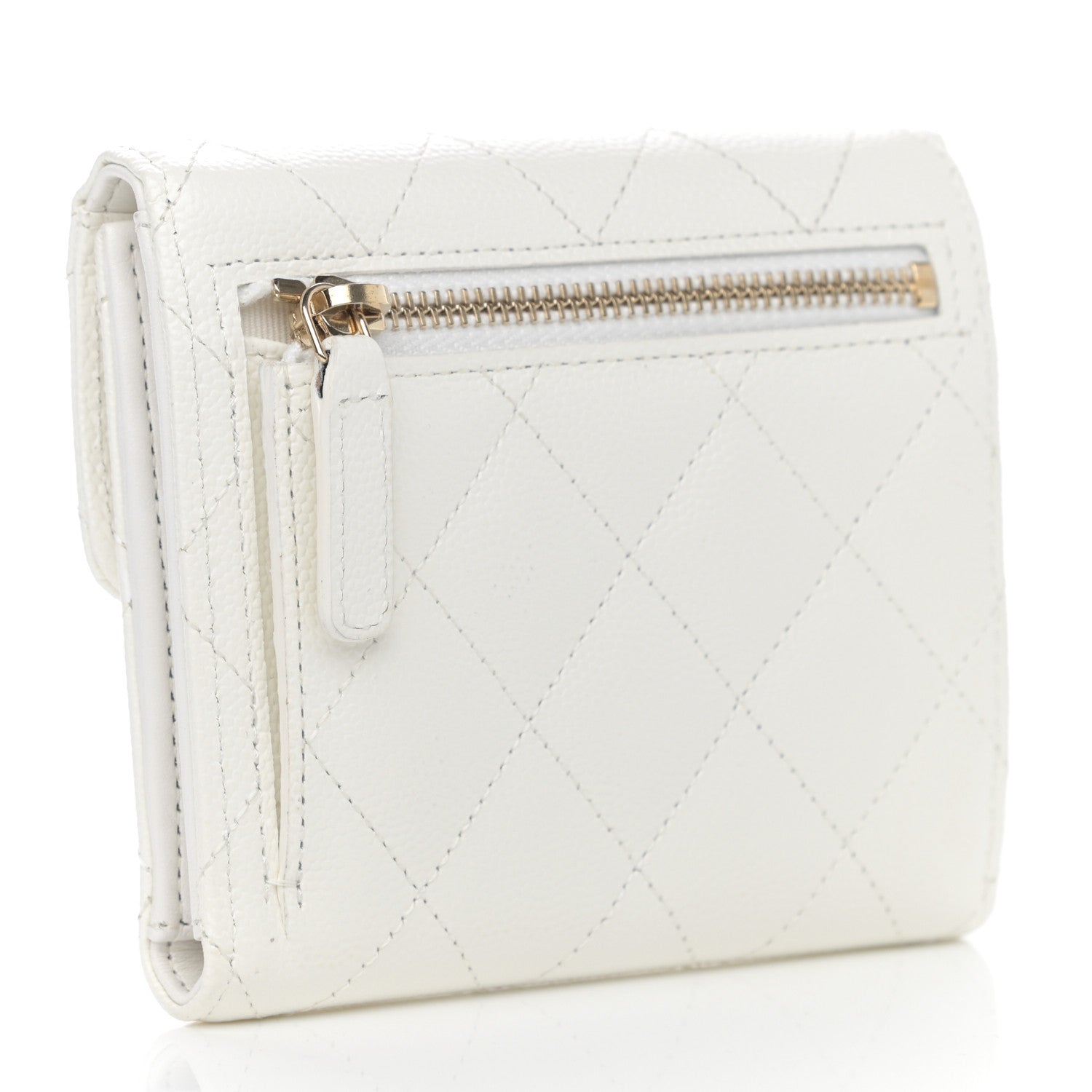 Chanel Caviar Quilted Compact Flap Wallet White 3 of 8