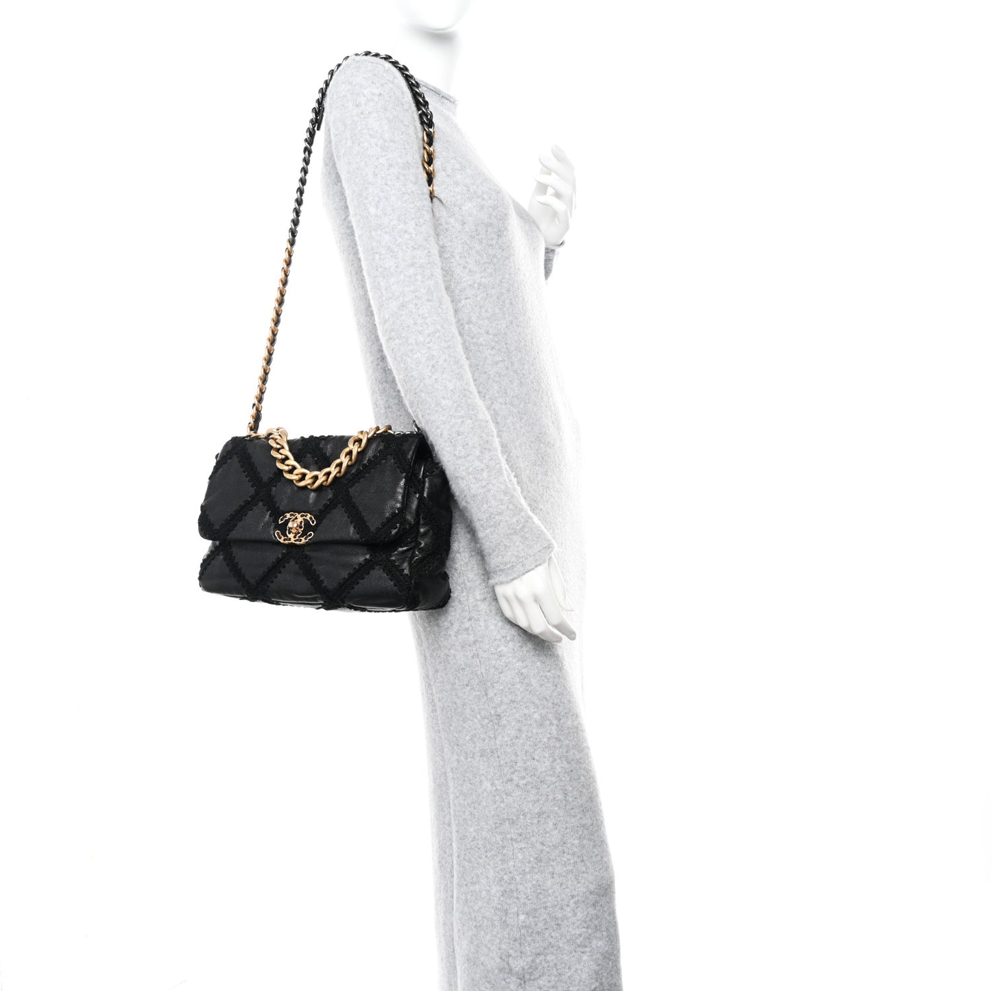 Calfskin Crochet Large Chanel 19 Flap Black