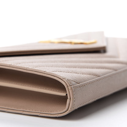 Saint Laurent Grain De Poudre Matelasse Chevron Monogram Walllet on Chain Dark Beige 6 of 11