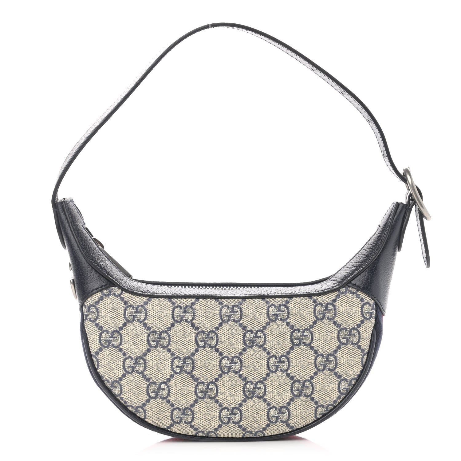 Gucci GG Supreme Monogram Textured Dollar Calfskin Web Mini Ophidia Half Moon Hobo Beige Blue 1 of 11