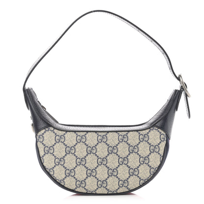Gucci GG Supreme Monogram Textured Dollar Calfskin Web Mini Ophidia Half Moon Hobo Beige Blue 1 of 11