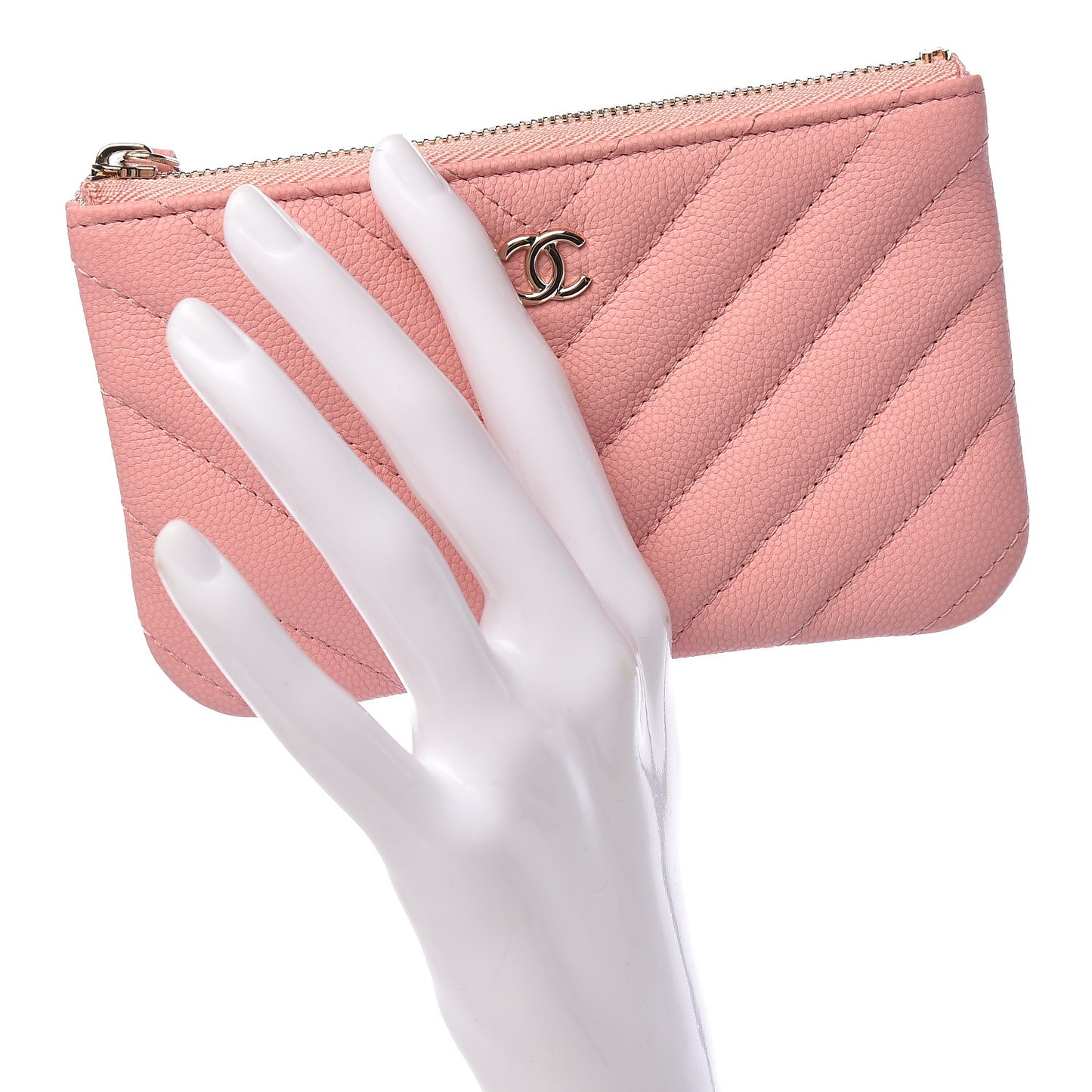 Caviar Chevron Quilted Small Cosmetic Case Pink