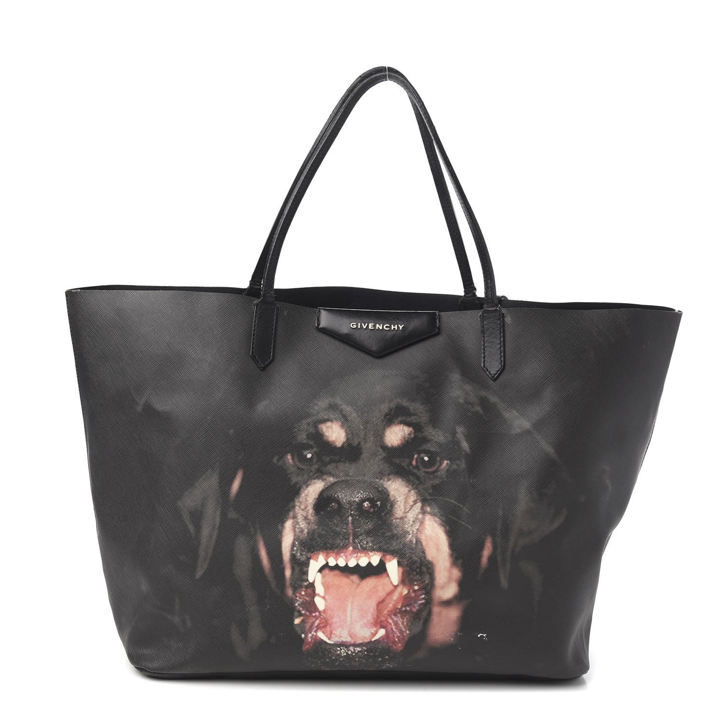 Textured Coated Canvas Rottweiler Pint Large Antigona Tote Black