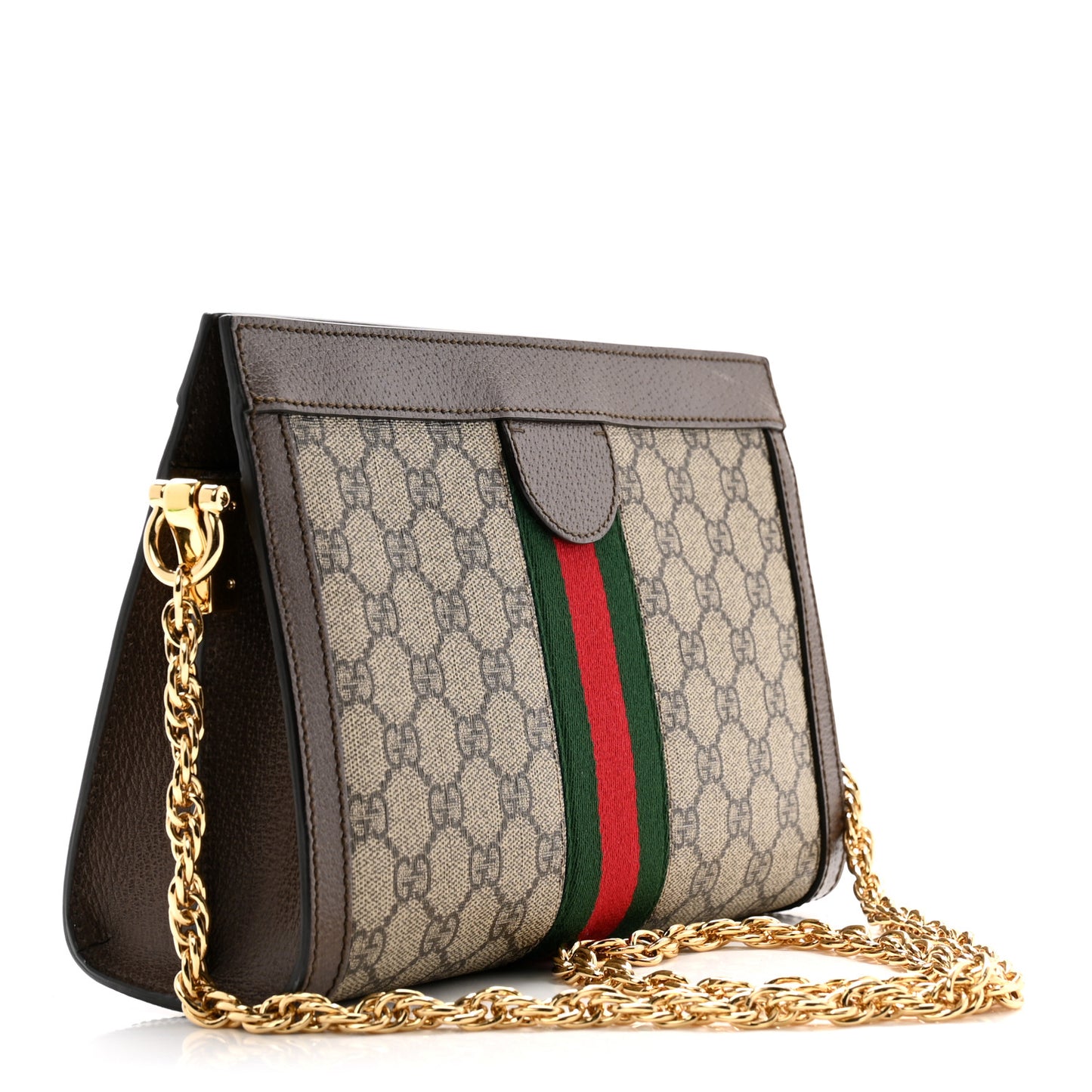 GG Supreme Monogram Web Small Ophidia Chain Shoulder Bag Brown