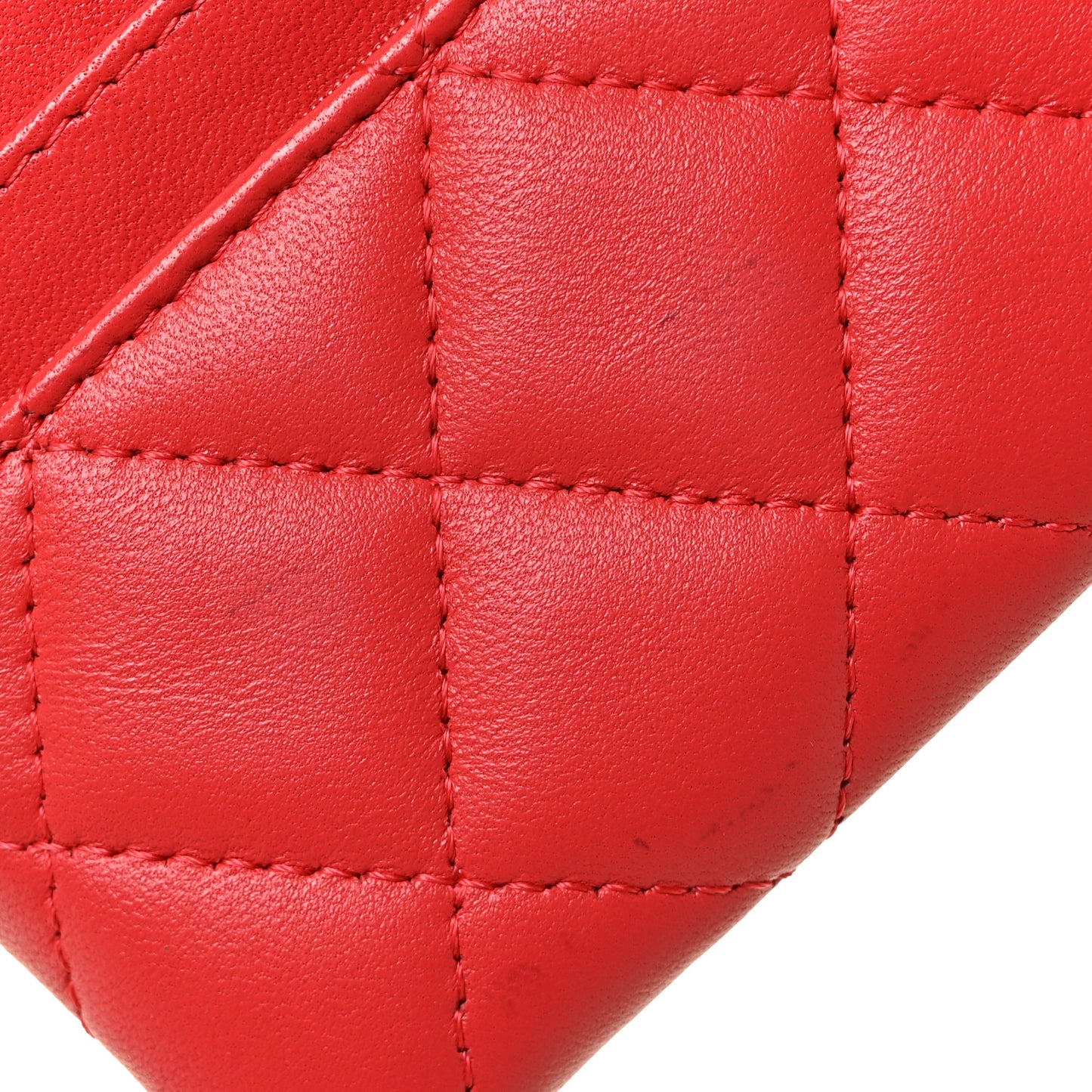 Lambskin Quilted Zip Card Holder Wallet Red