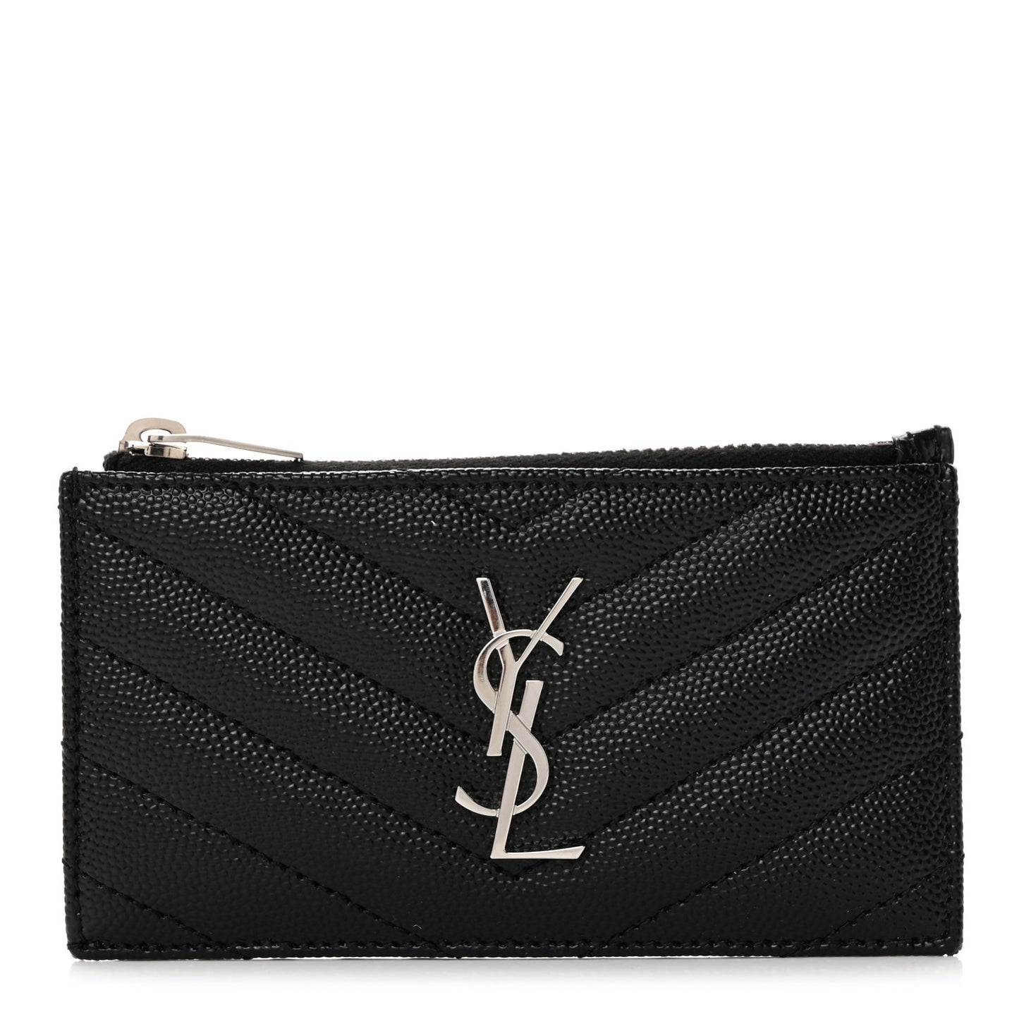 Grain De Poudre Matelasse Chevron Monogram Fragments Zippered Card Case Black