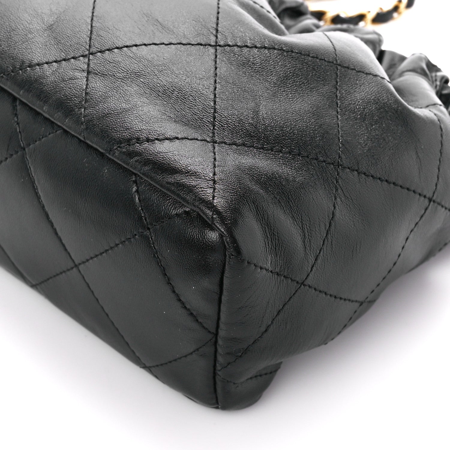 Chanel Lambskin Resin Quilted Small Bucket Bag Black 11 of 12