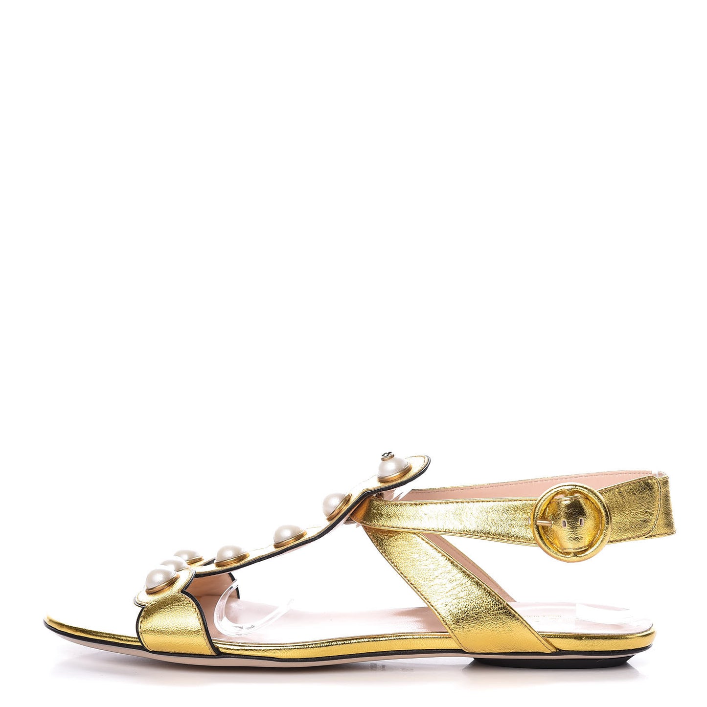 Metallic Lambskin Willow Pearl Sandals 38 Gold