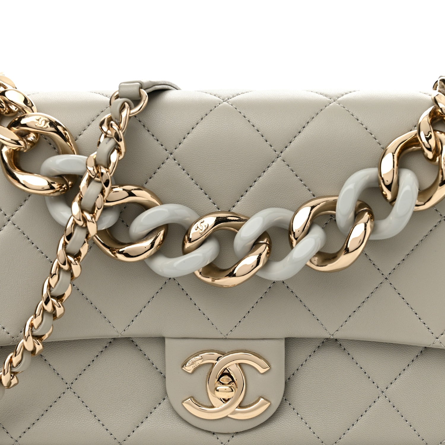 Chanel Lambskin Quilted Resin Bi-Color Chain Flap Bag Grey 9 of 15