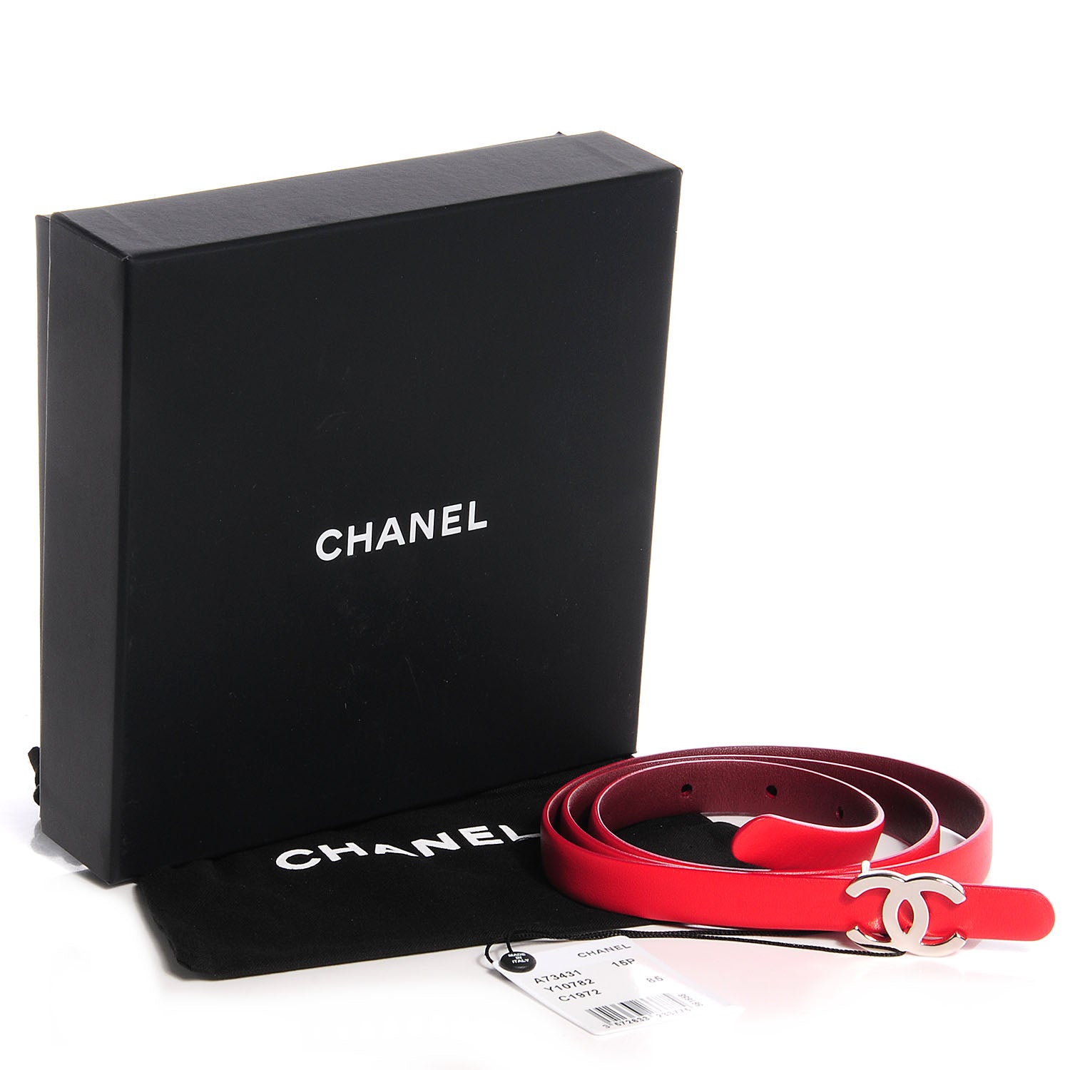 Chanel Reversible Leather CC Logo Skinny Belt 85 Red Burgundy 6 of 6