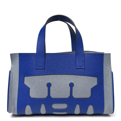 Hermes Wool Epsom Petit H  Decoupe Basse Skeleton PM Gris Clair Bleu Electrique 1 of 9