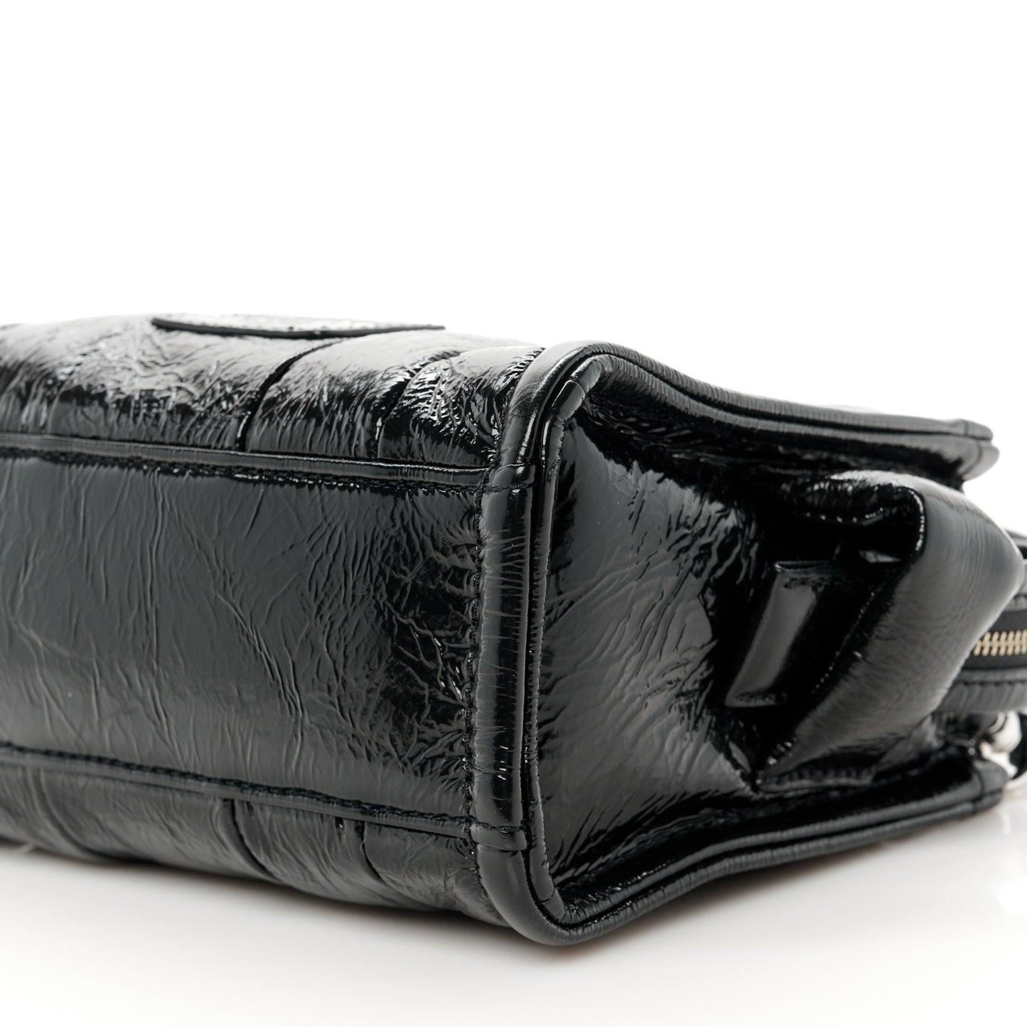 Shiny Crinkled Calfskin Mini The Tote Bag Black