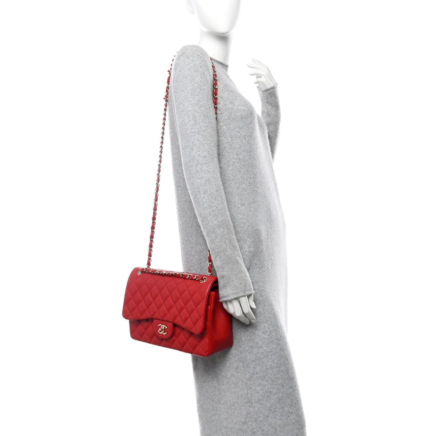 Caviar Quilted Jumbo Double Flap Red