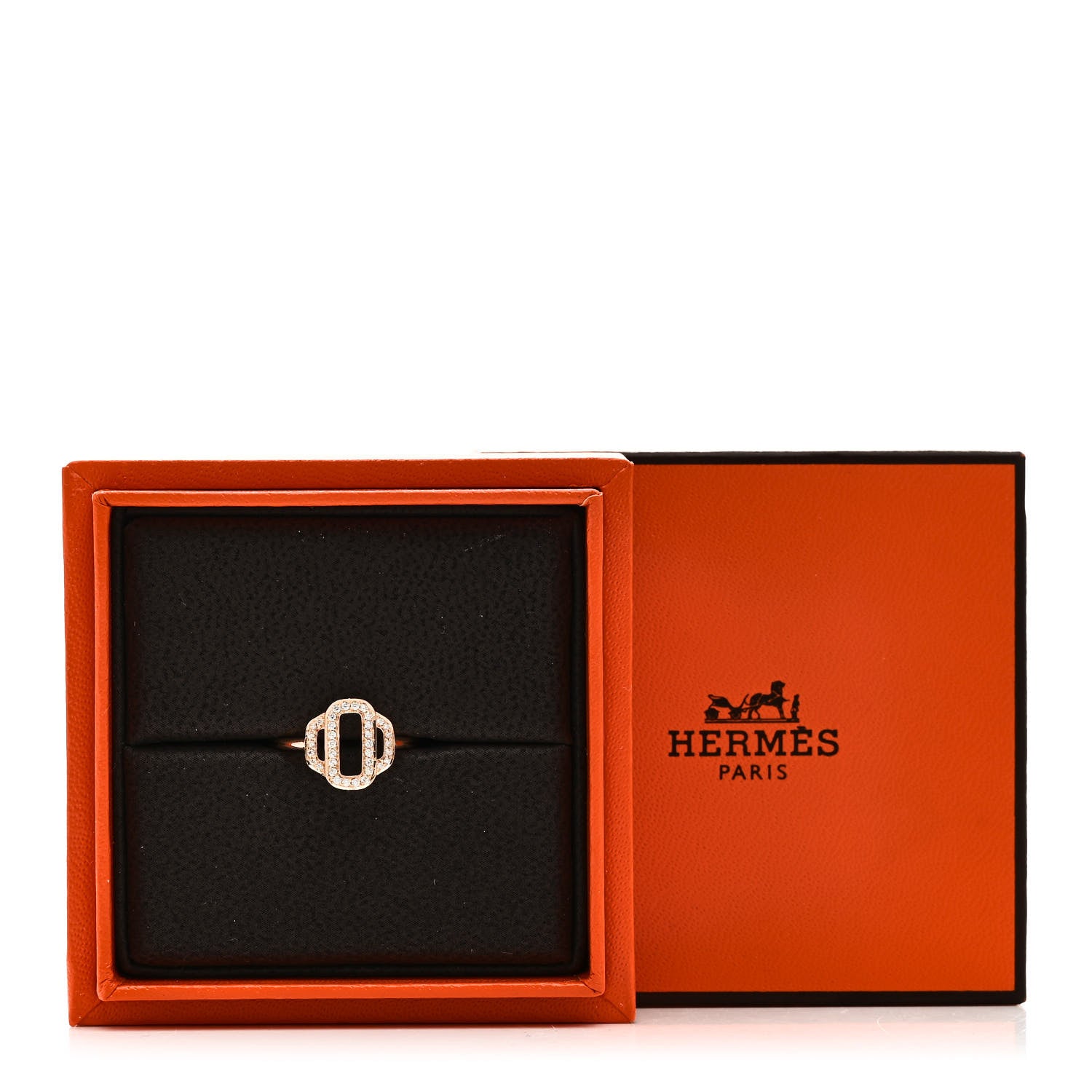 Hermes 18K Rose Gold Diamond Attelage Ring 48 4.5 6 of 7