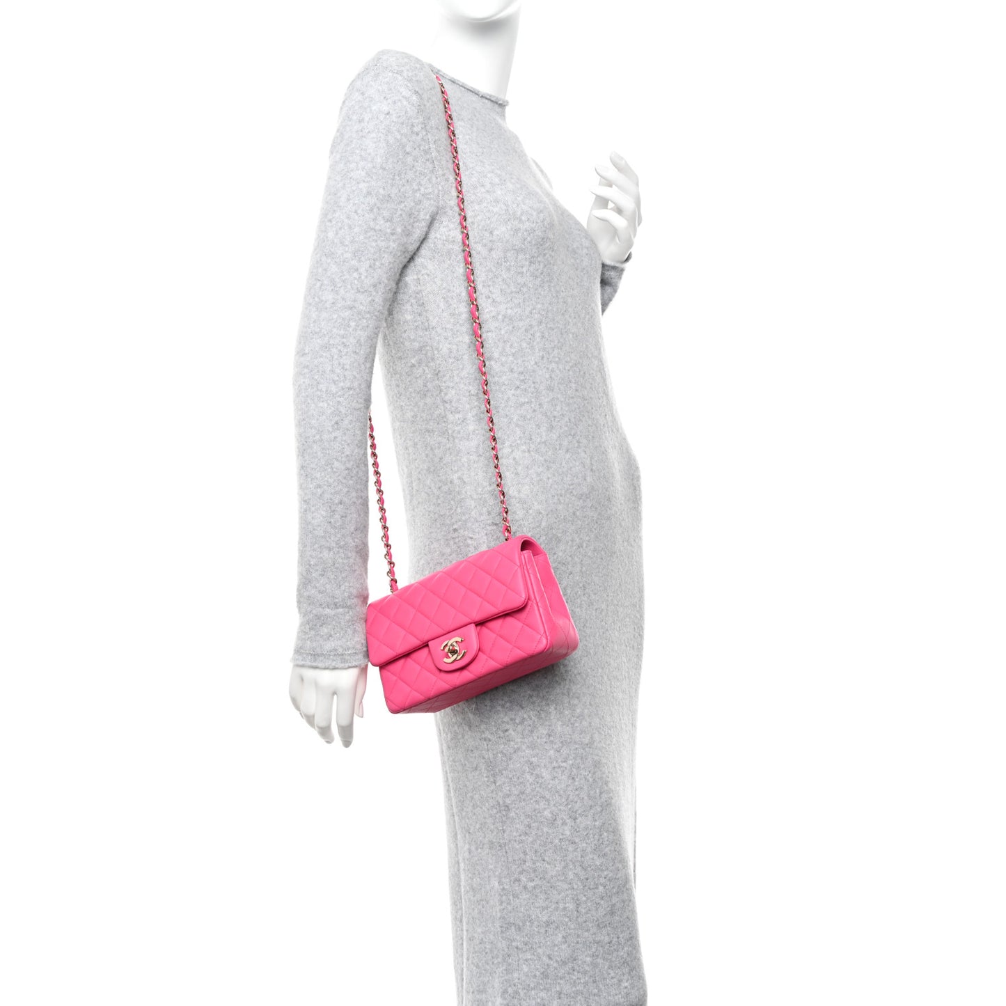 Lambskin Quilted Mini Rectangular Flap Dark Pink