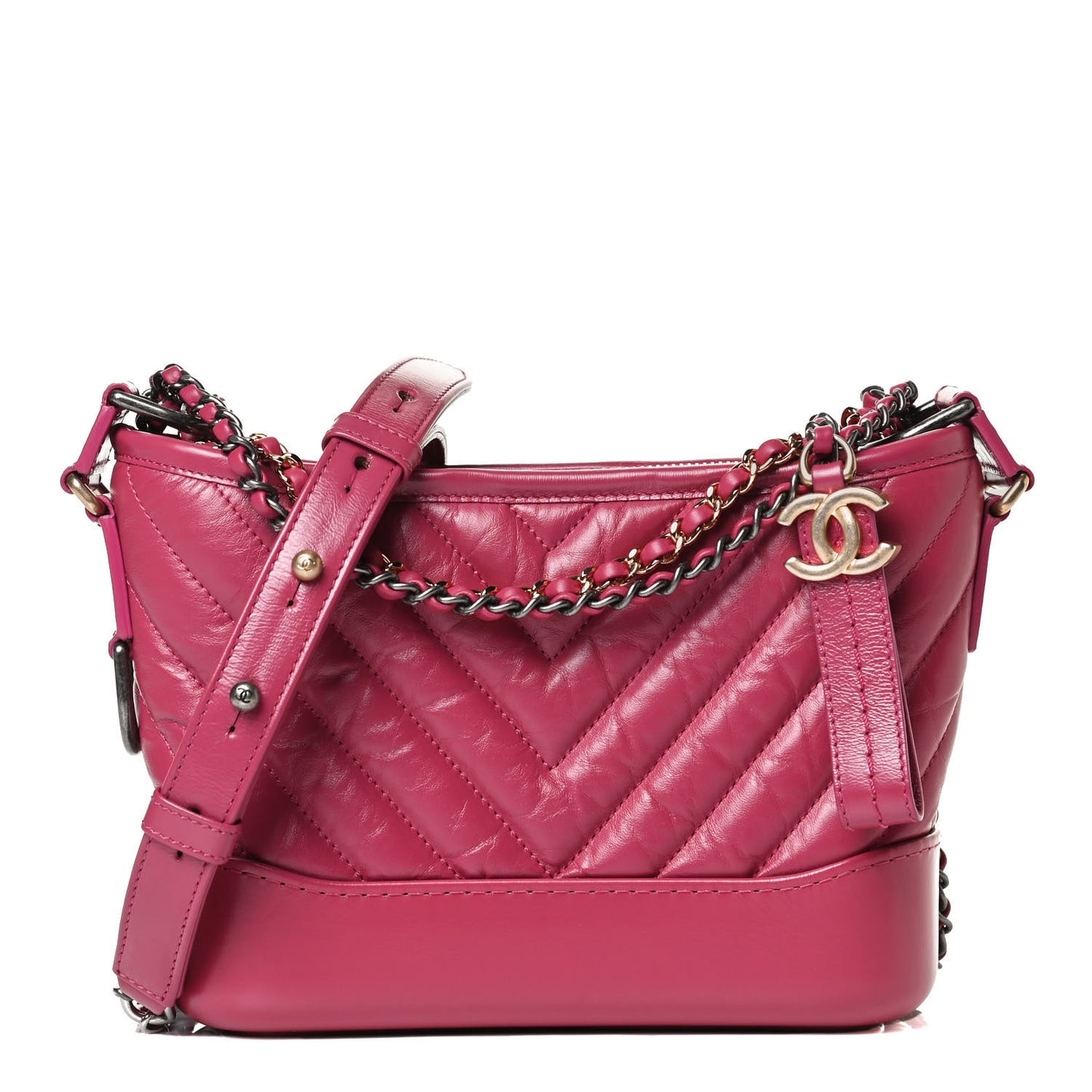 Aged Calfskin Chevron Quilted Small Gabrielle Hobo Dark Pink