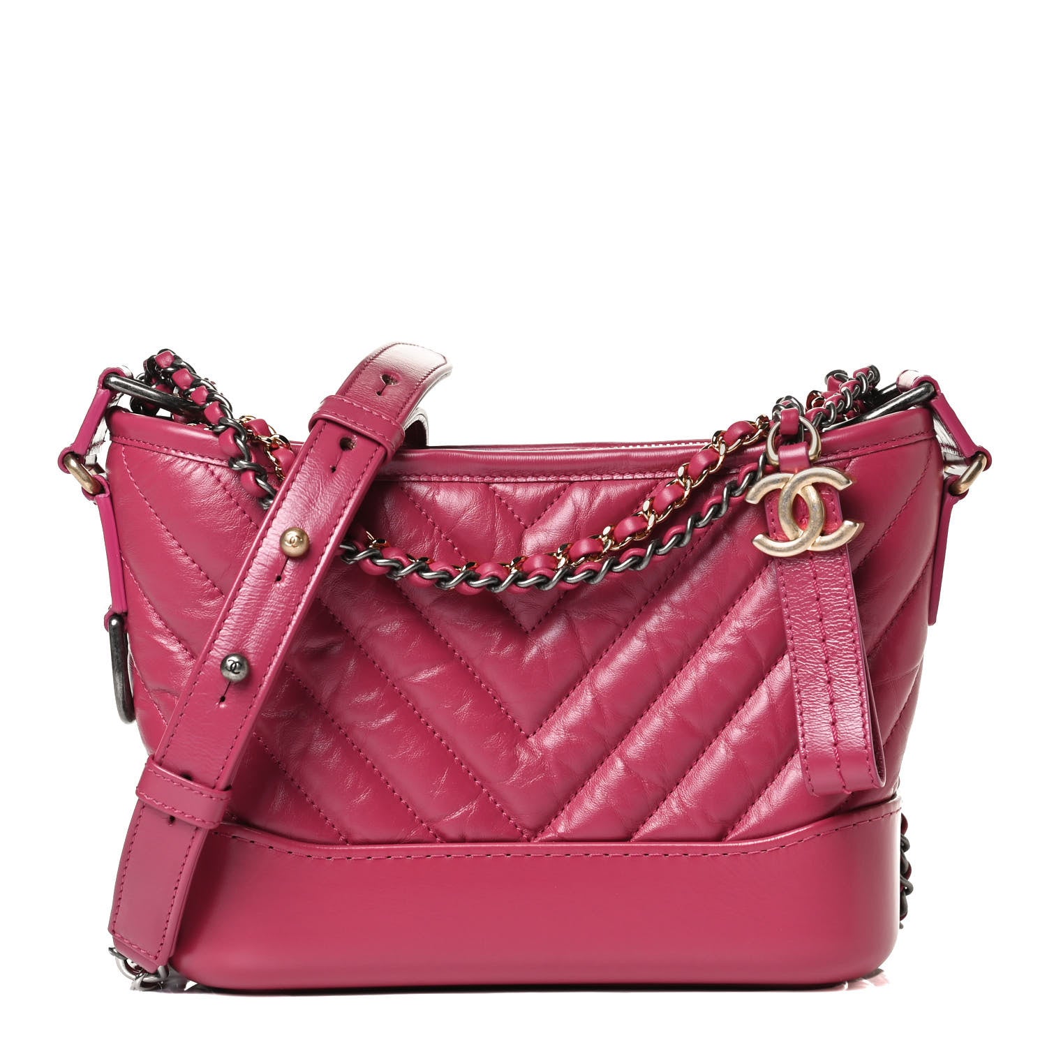 Chanel Aged Calfskin Chevron Quilted Small Gabrielle Hobo Dark Pink 1 of 13