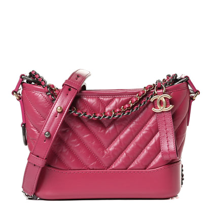 Chanel Aged Calfskin Chevron Quilted Small Gabrielle Hobo Dark Pink 1 of 13