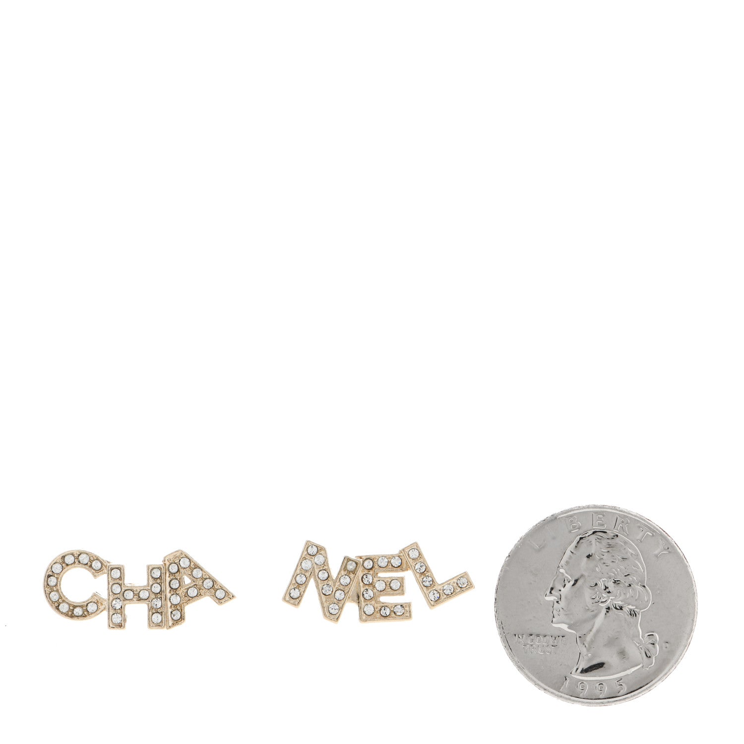 Chanel Crystal Pearl Signature Stud Earrings Gold 2 of 5