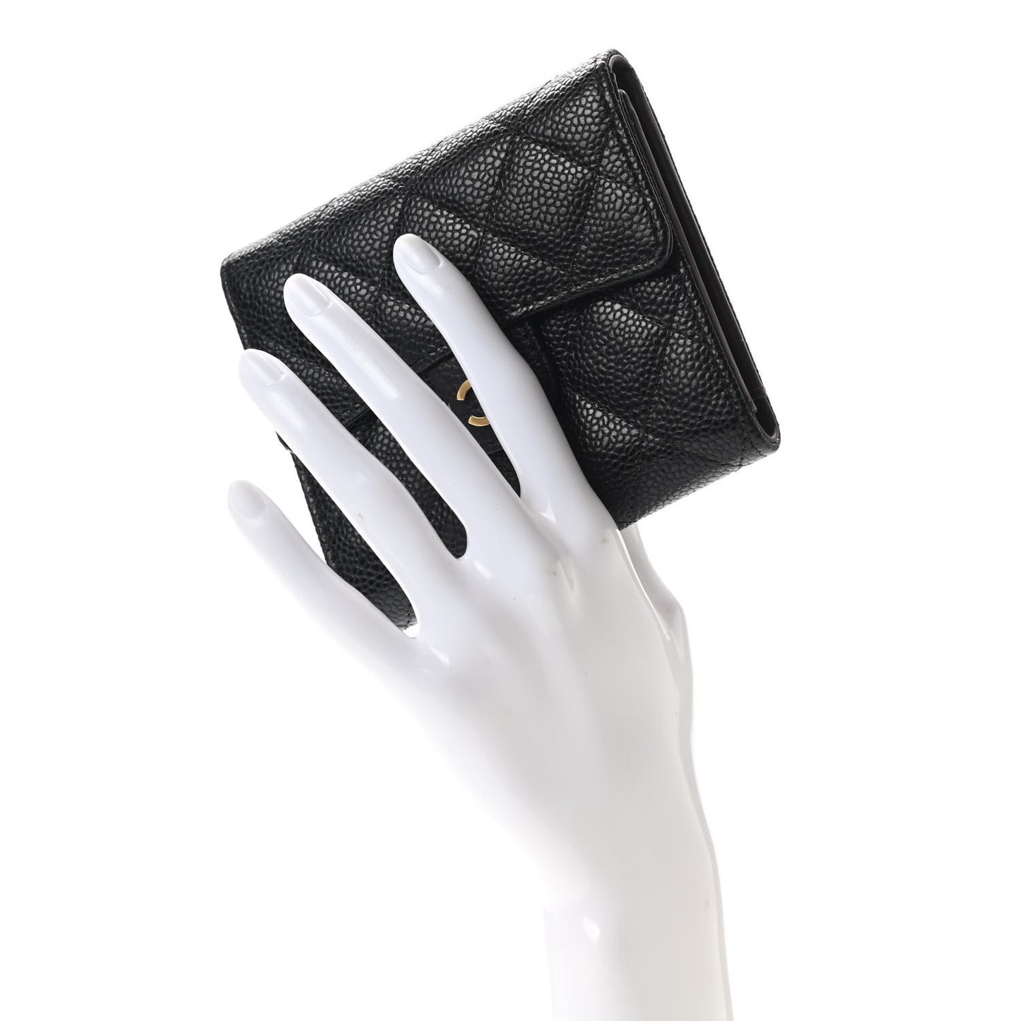 Caviar Quilted Compact Flap Wallet Black
