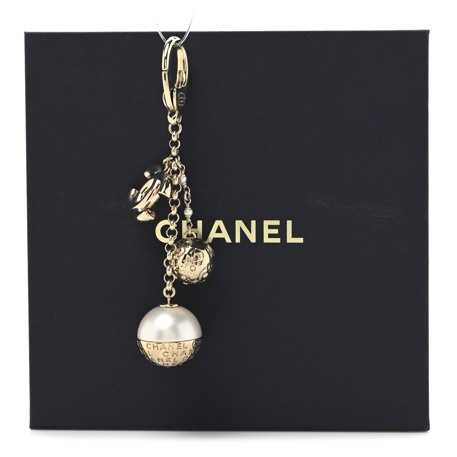 Chanel Metal Crystal Pearl Bag Charm Gold White 4 of 4