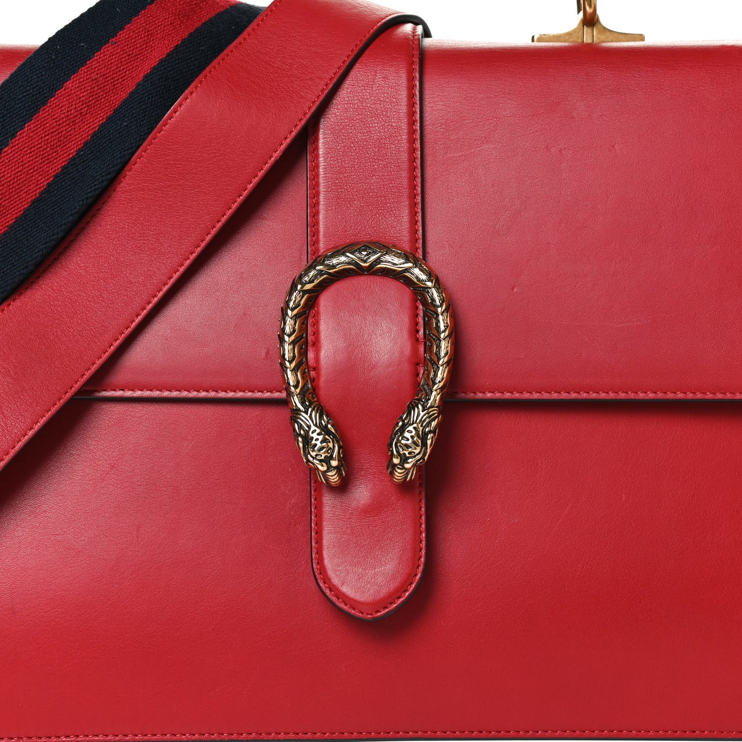 Moon Calfskin Web Large Dionysus Bamboo Top Handle Bag Hibiscus Red